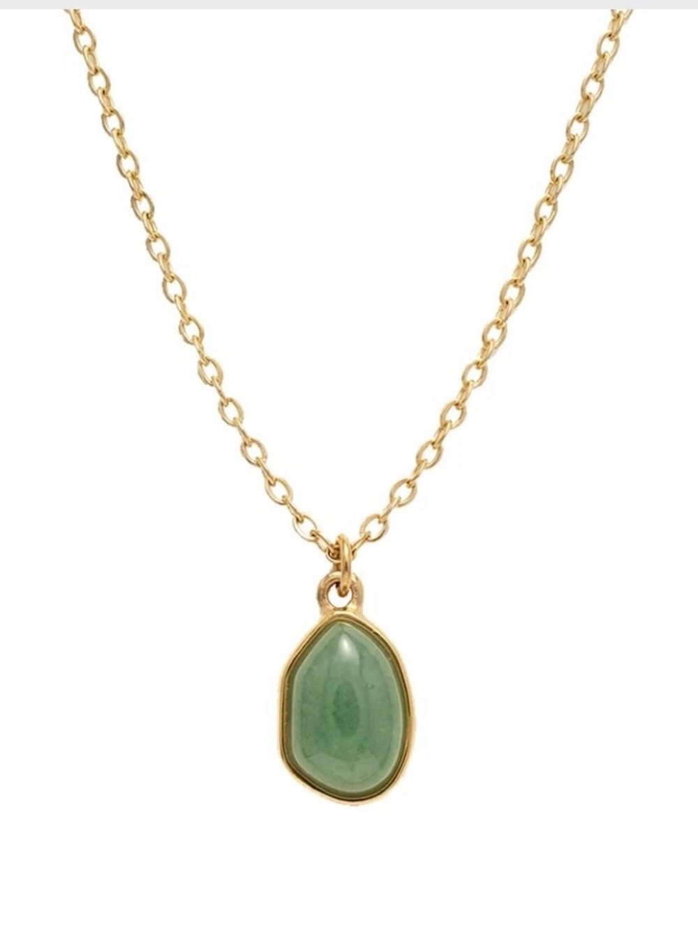 Gold Chain Necklace with Green Teardrop Pendant 16 to 18 Inches